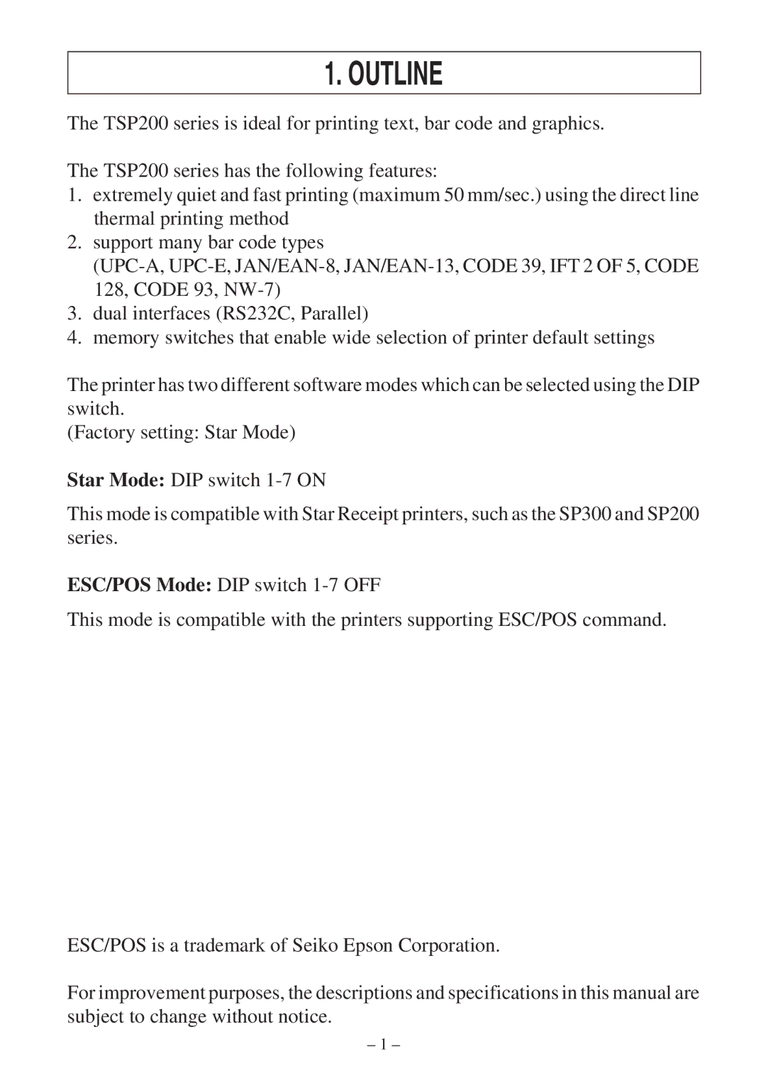 Star Micronics RS232 manual Outline 