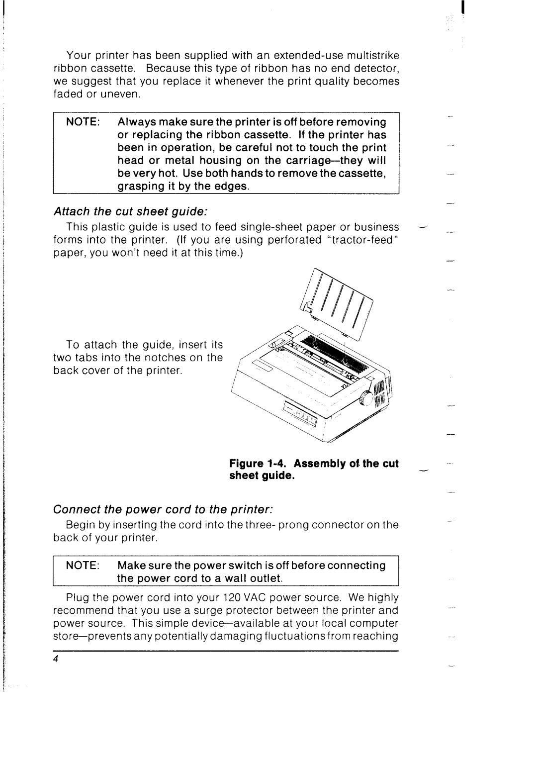 Star Micronics SB-10 user manual Attach the cut sheet guide, Connect the power cord to the printer 