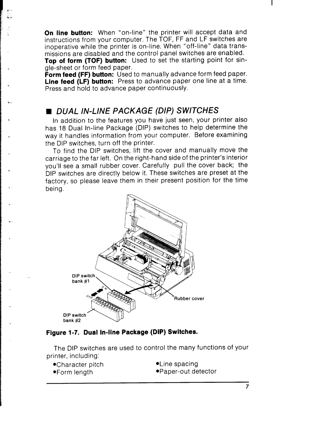 Star Micronics SB-10 user manual Dual IN-LINE Package DIP Switches, Dual In-line Package DIP Switches 