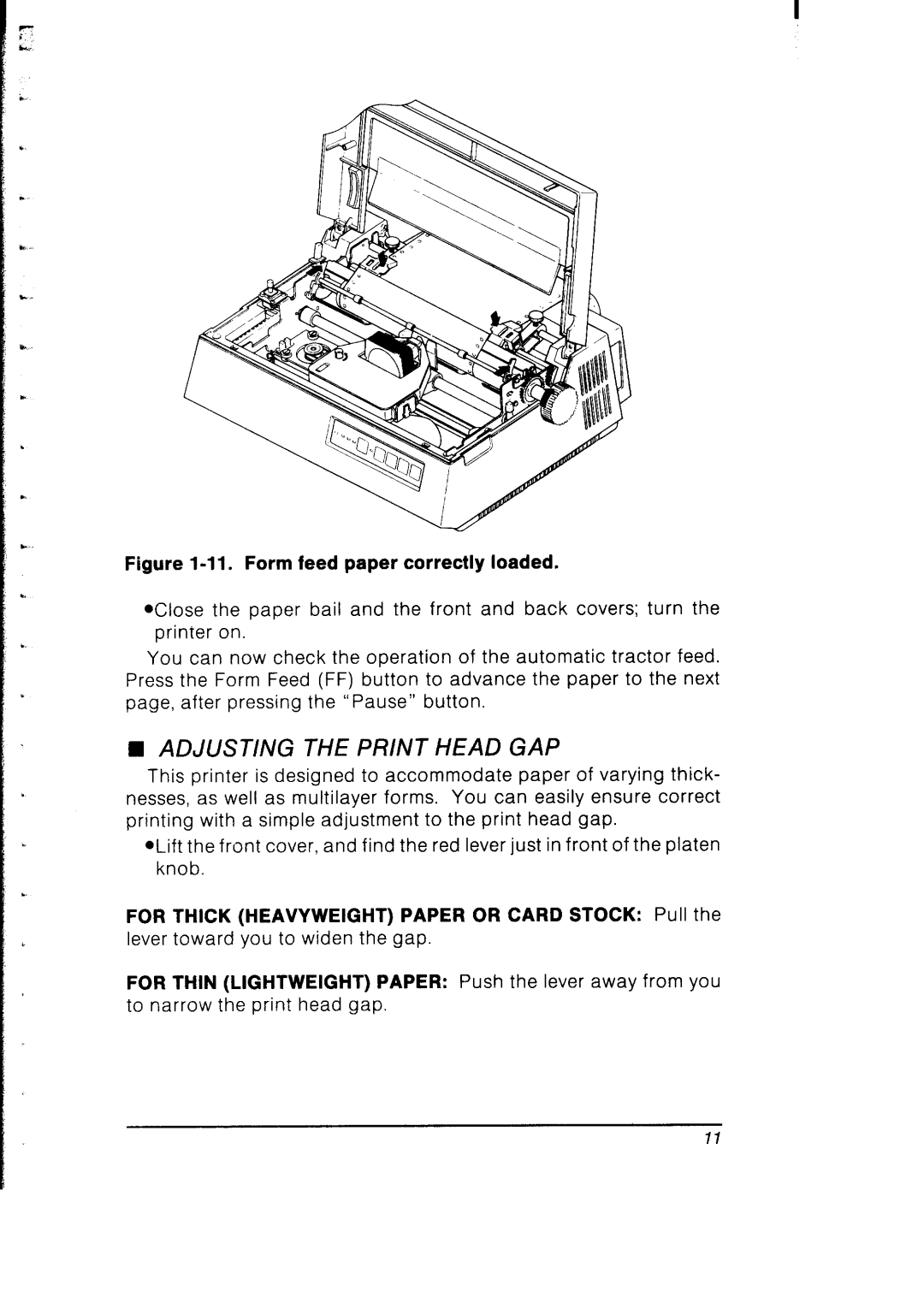 Star Micronics SB-10 user manual Adjusting the Print Head GAP, For Thin Lightweight Paper Push the lever away from you 