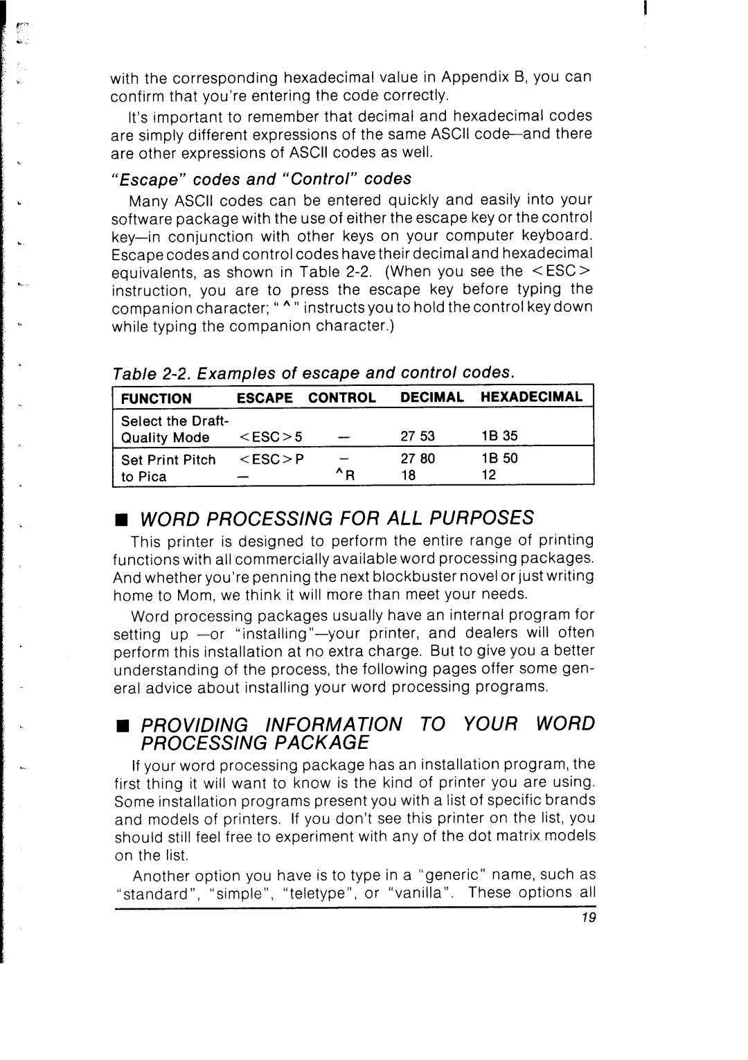 Star Micronics SB-10 user manual Word Processing for ALL Purposes, Providing Information to Your Word Processing Package 