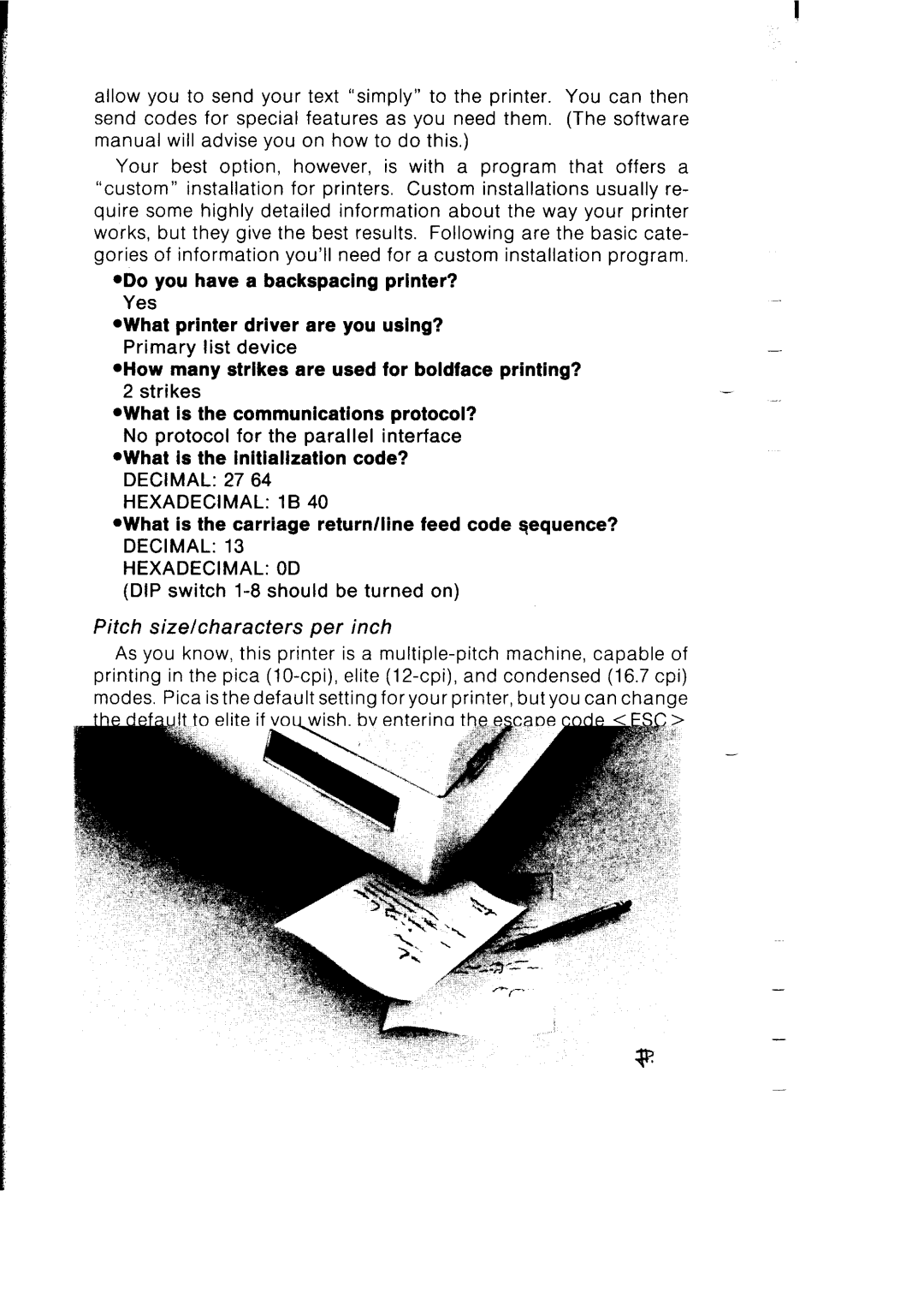 Star Micronics SB-10 Pitch size/characters per inch, Proportional spacing, Boldface and Emphasized printing modes 