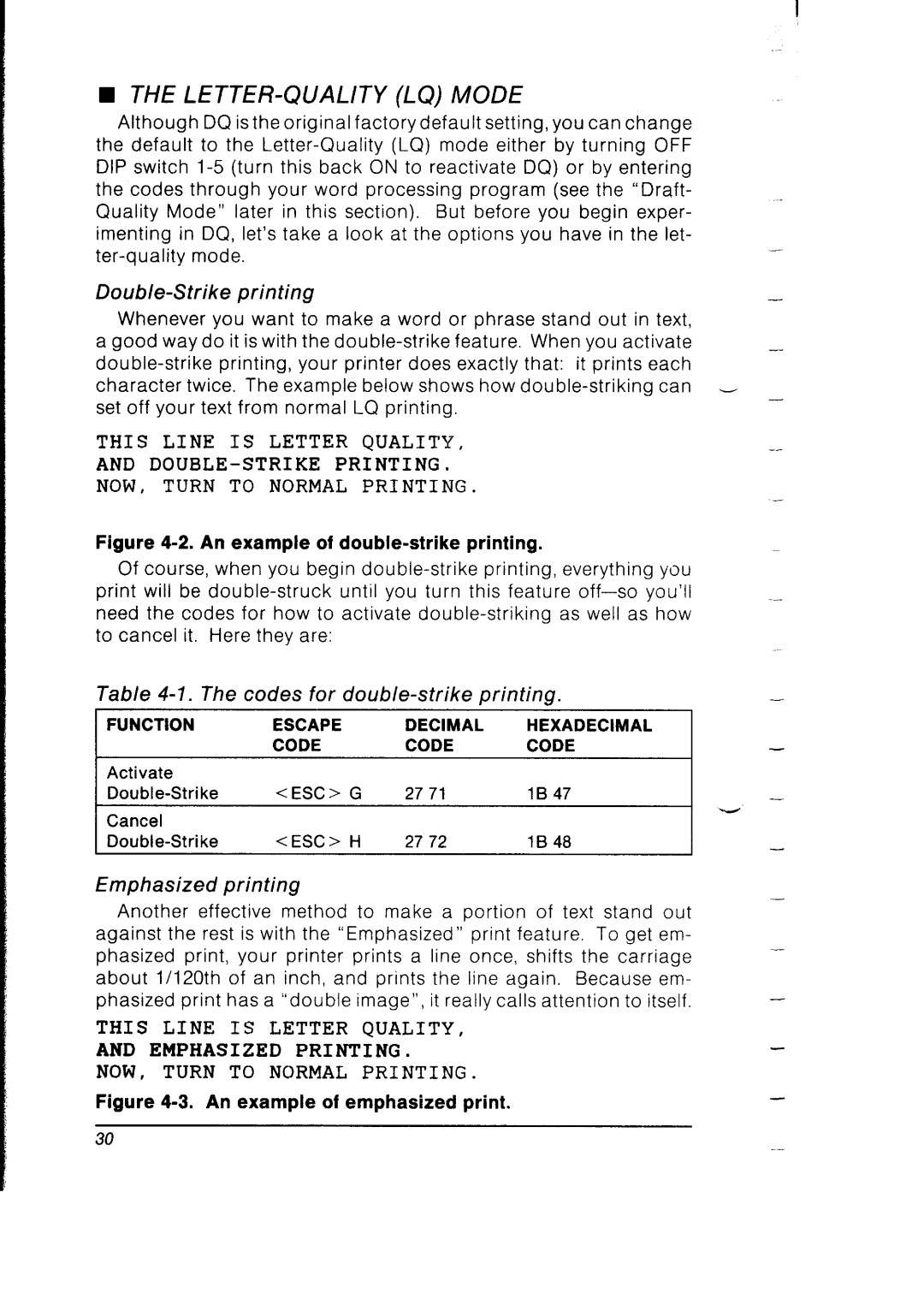 Star Micronics SB-10 user manual LETTER-QUALITY LQ Mode, Codes for double-strike Printing 