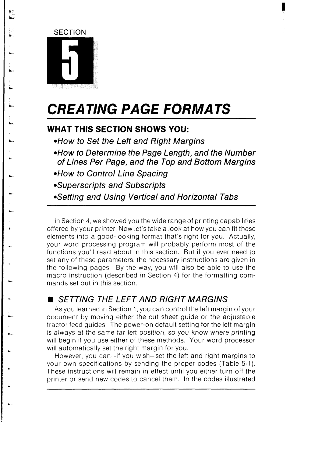 Star Micronics SB-10 user manual Creating page Formats, Setting the Left and Right Margins 