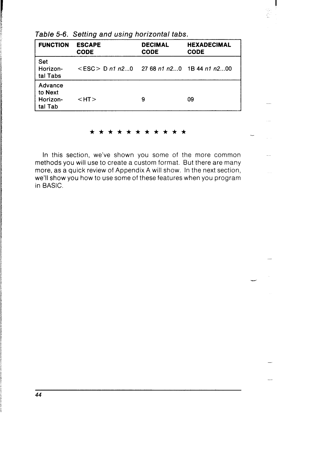 Star Micronics SB-10 user manual Setting and using horizontal tabs 