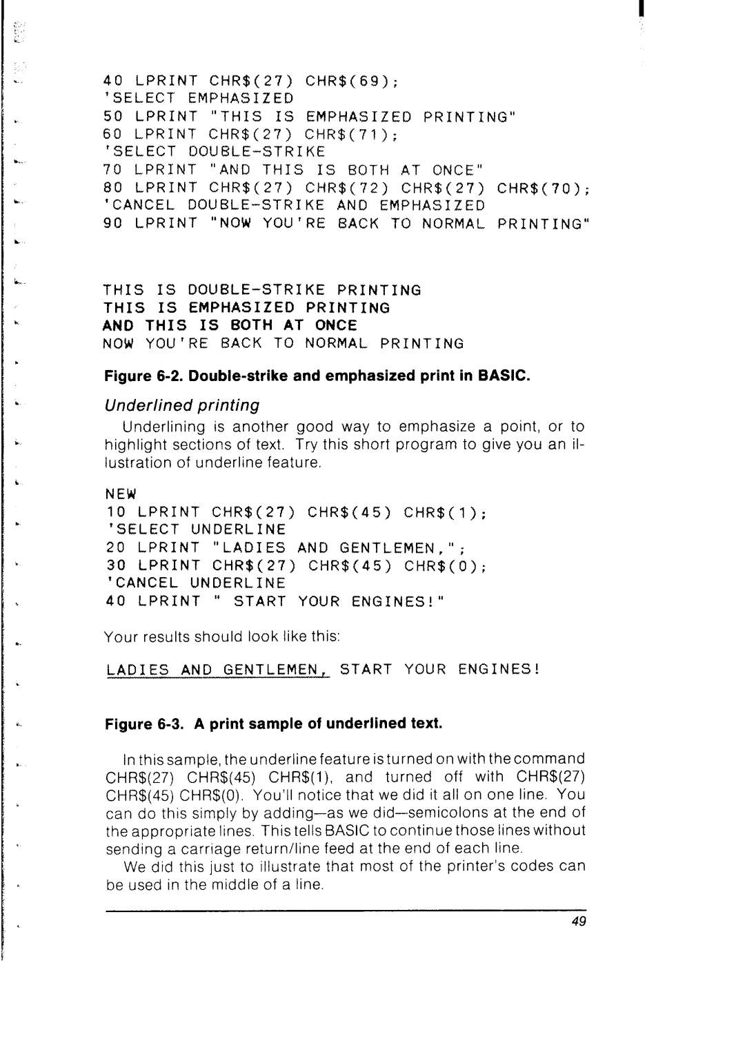 Star Micronics SB-10 user manual Underlined printing, Ladies and GENTLEMEN, Start Your Engines 