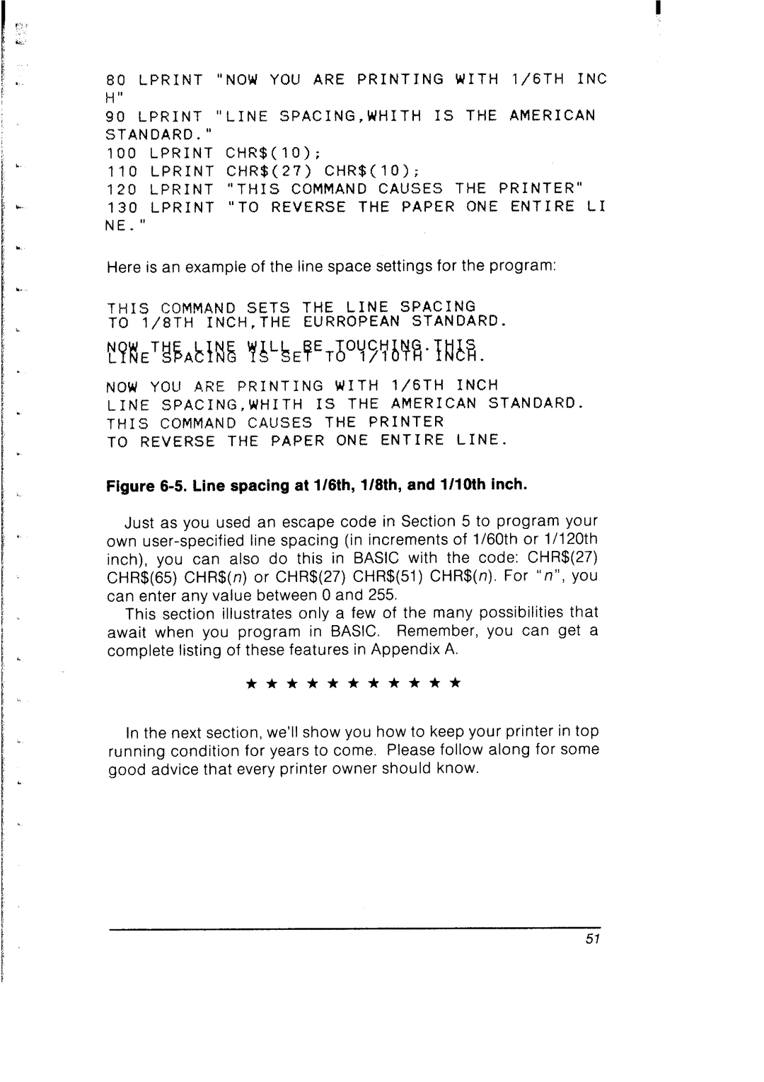 Star Micronics SB-10 user manual Line spacing at 1/6th, 1/8th, and 1IlOth inch 