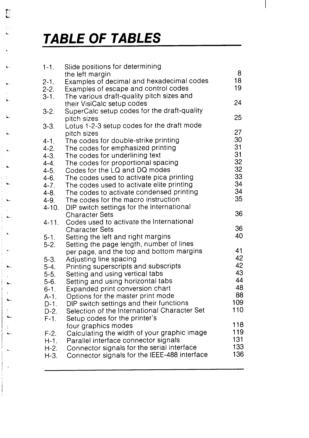 Star Micronics SB-10 user manual Table of Tables 