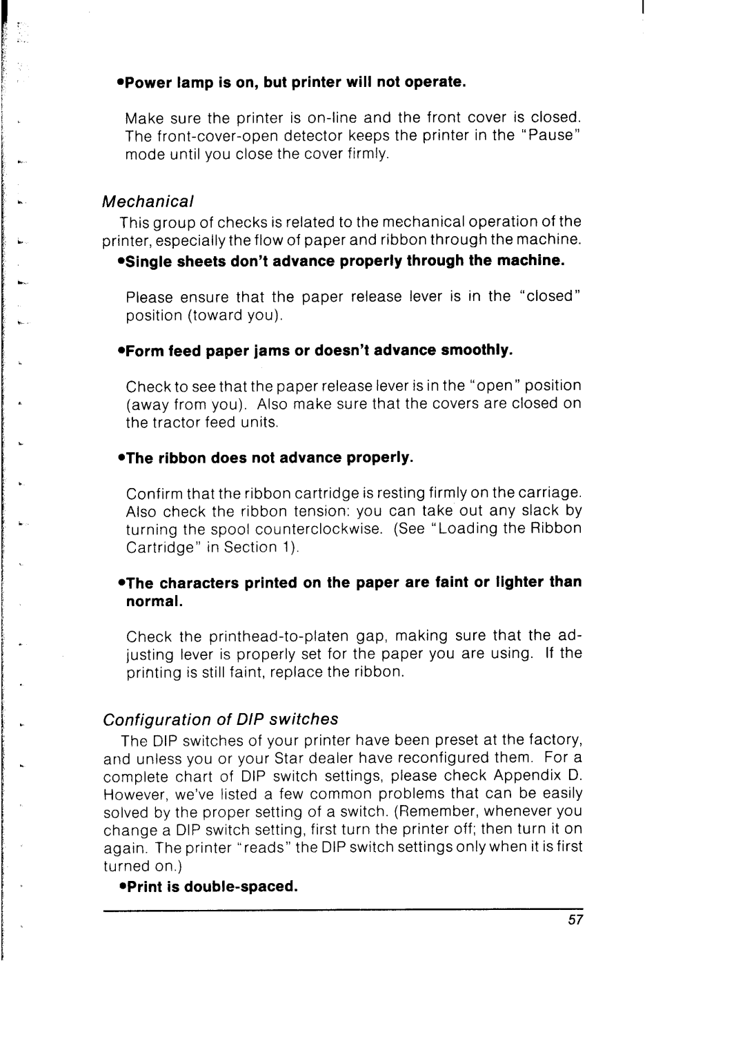 Star Micronics SB-10 user manual Mechanical, Configuration of DIP switches 