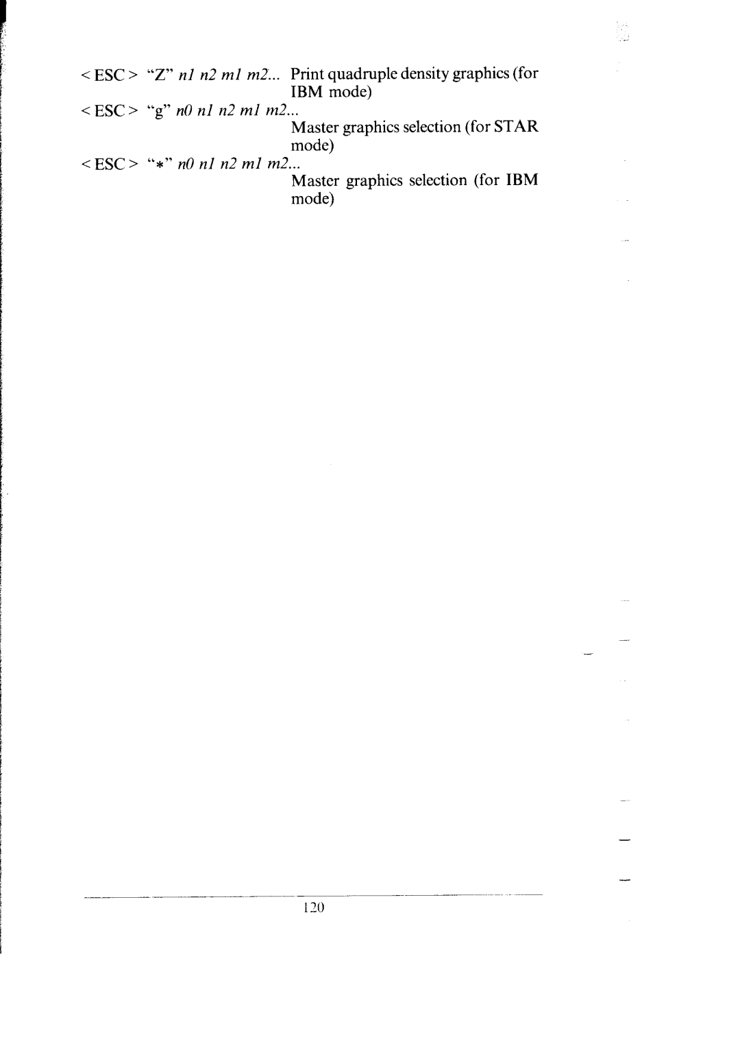 Star Micronics SB-15 user manual Master graphics selection for Star mode, Master graphics selection for IBM mode 