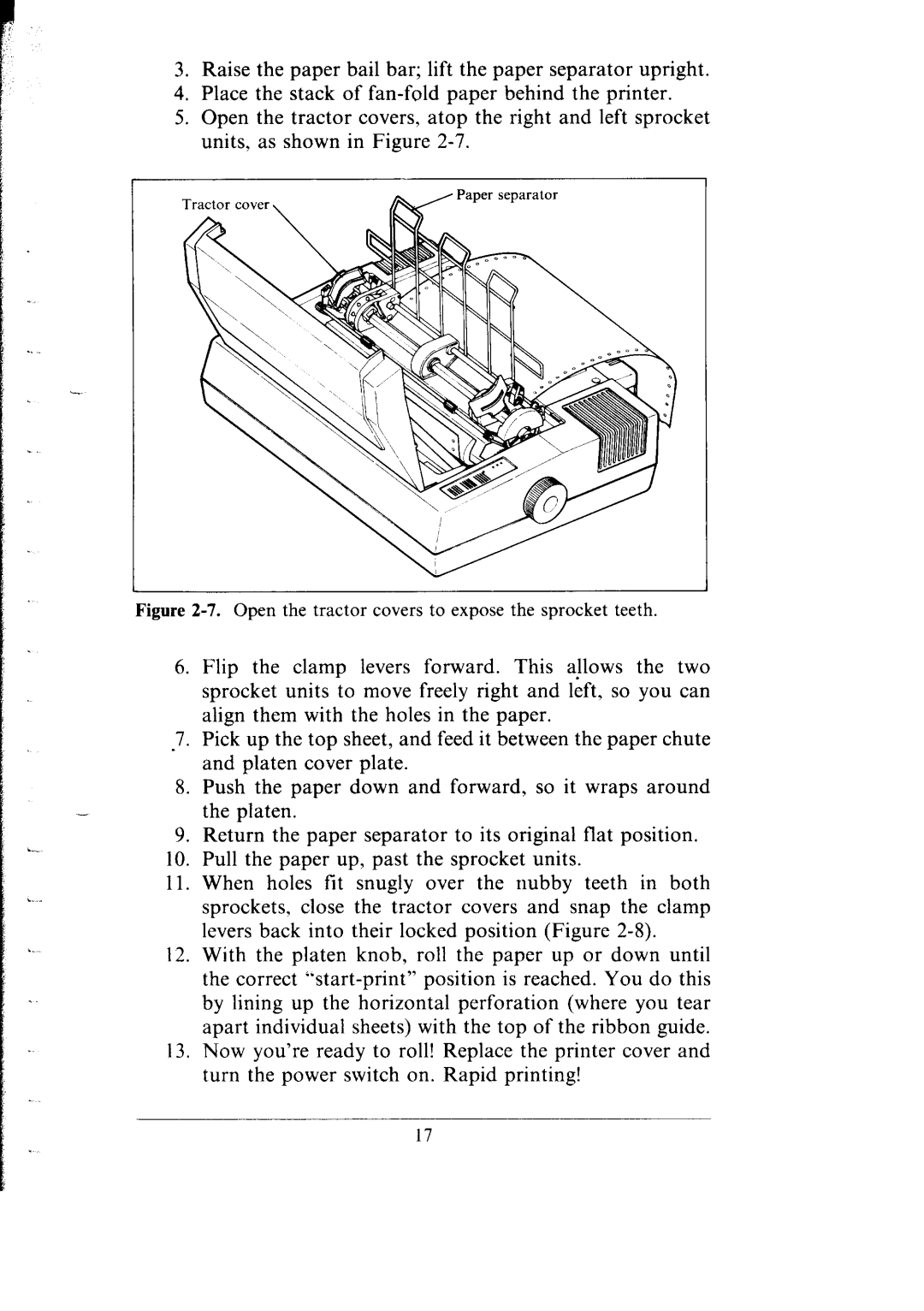 Star Micronics SB-15 user manual Flip the clamp levers forward. This aLlows the two, Align them with the holes in the paper 