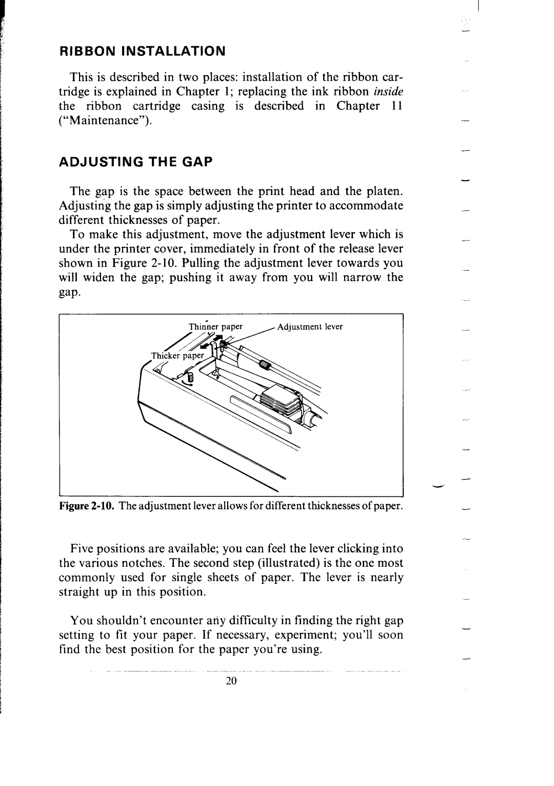 Star Micronics SB-15 user manual Ribbon Installation, Adjusting the GAP 