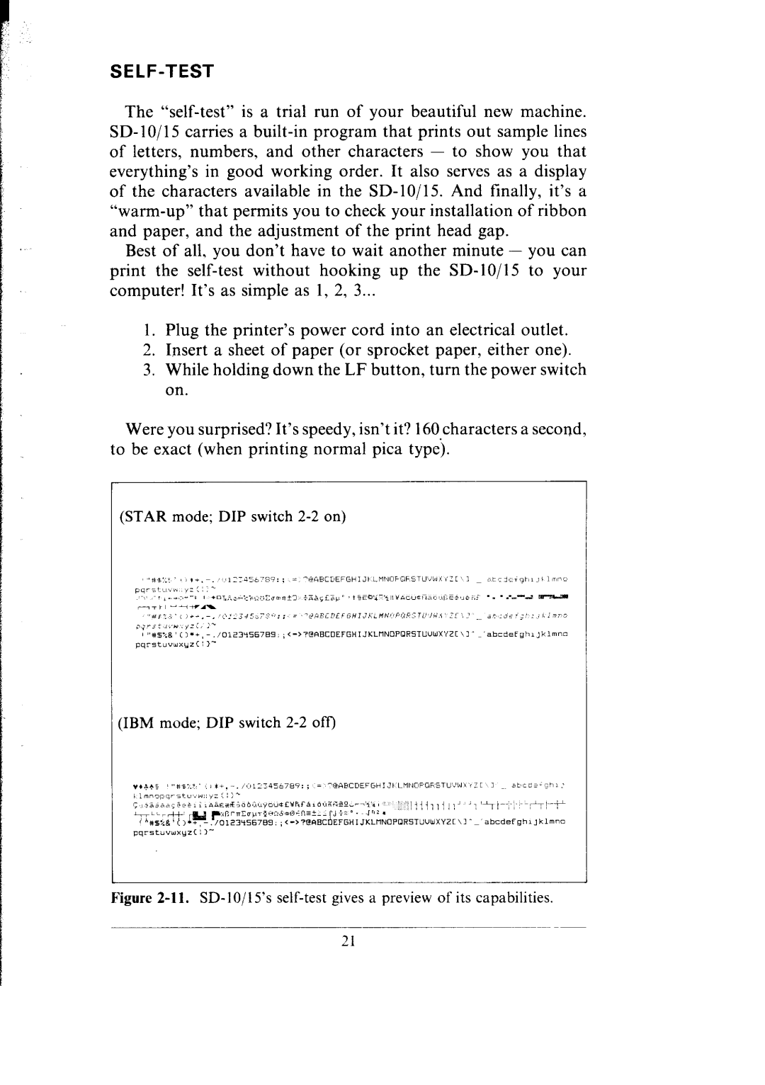 Star Micronics SB-15 user manual Self-Test, 11.SD-10/15’s self-test gives a preview of its capabilities 