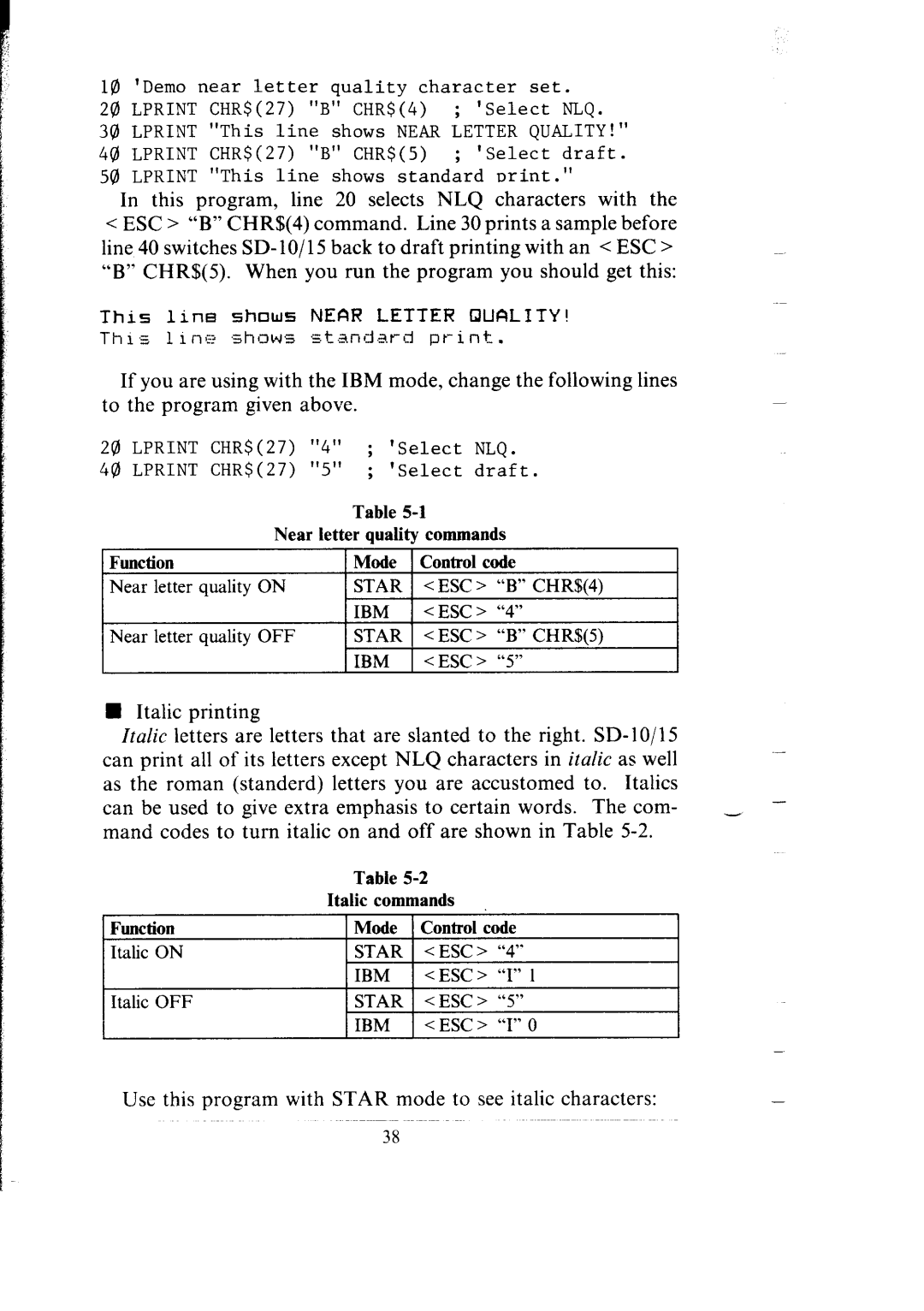 Star Micronics SB-15 user manual Use this program with Star mode to see italic characters 