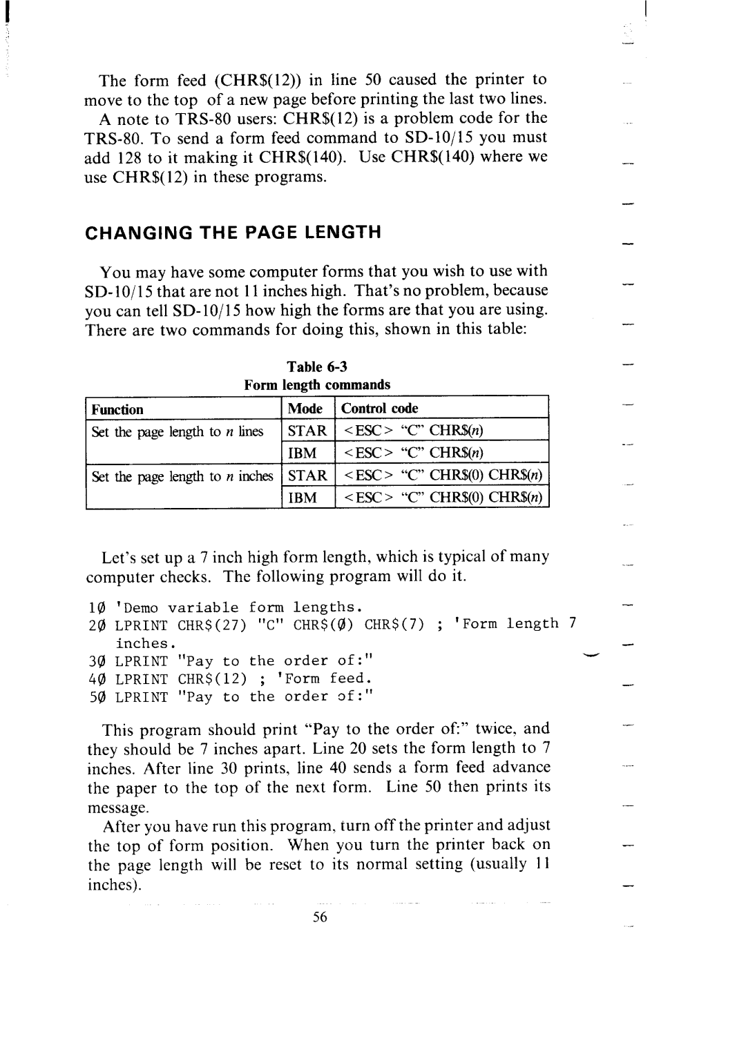 Star Micronics SB-15 user manual Changing the page Length 