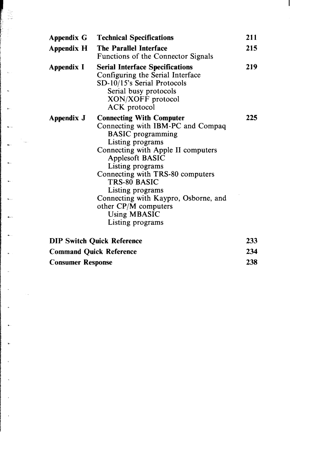 Star Micronics SB-15 user manual Functions of the Connector Signals, 225, 233 234 238 