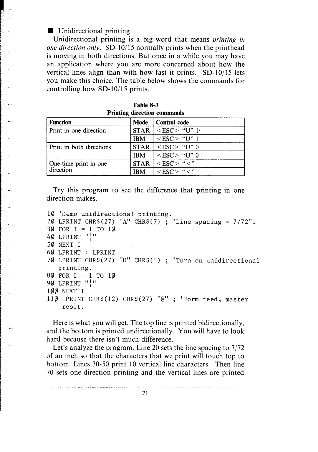 Star Micronics SB-15 user manual Print in one direction 