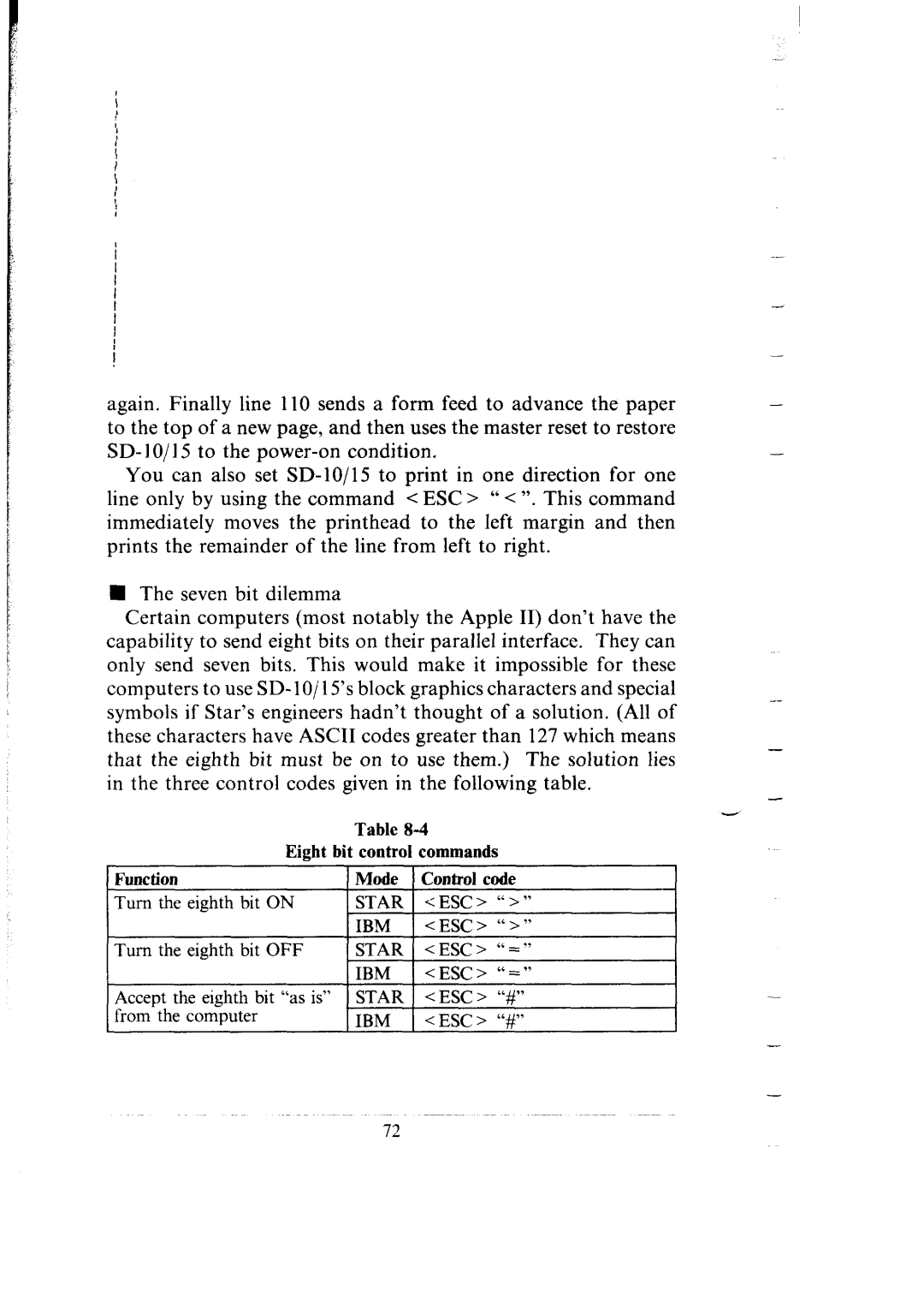 Star Micronics SB-15 user manual Star ESC IBM ESC Star ESC = IBM ESC = Star ESC # IBM ESC # 