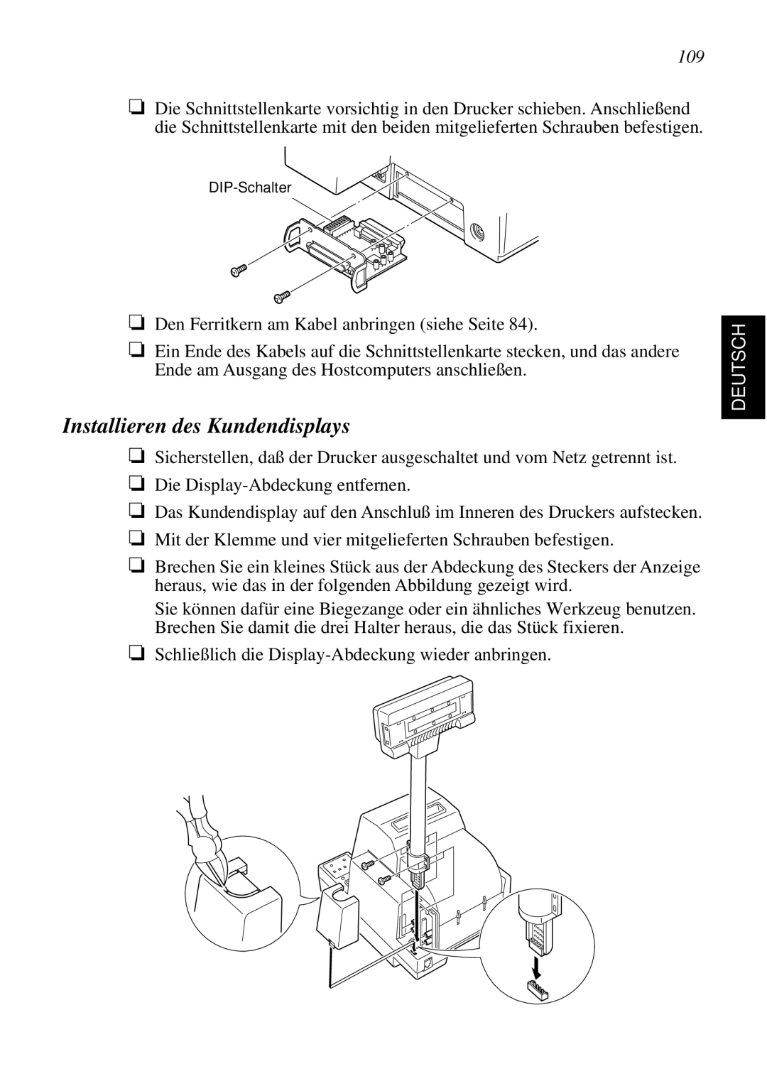 Star Micronics SCP700 user manual Den Ferritkern am Kabel anbringen siehe Seite 