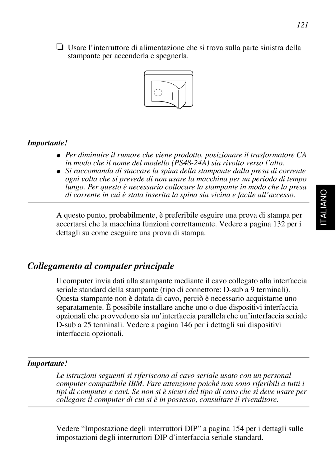 Star Micronics SCP700 user manual Collegamento al computer principale, 121 