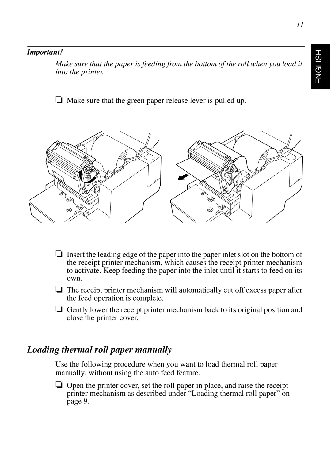 Star Micronics SCP700 user manual Loading thermal roll paper manually 