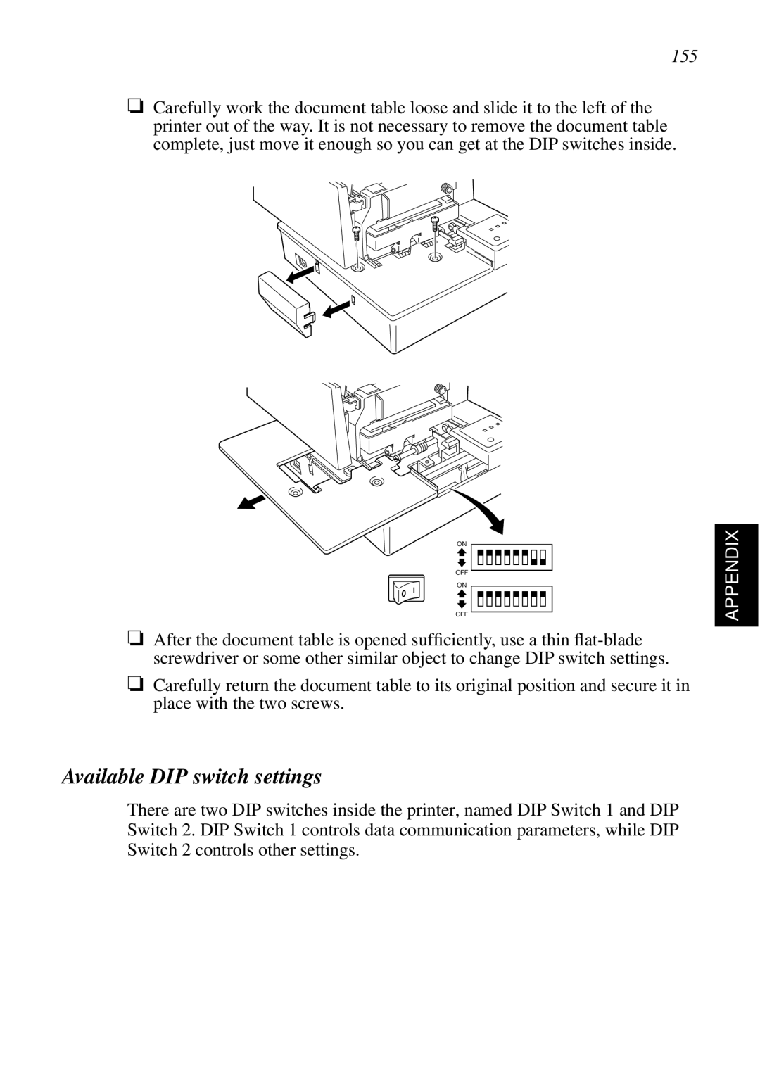 Star Micronics SCP700 user manual Available DIP switch settings, 155 