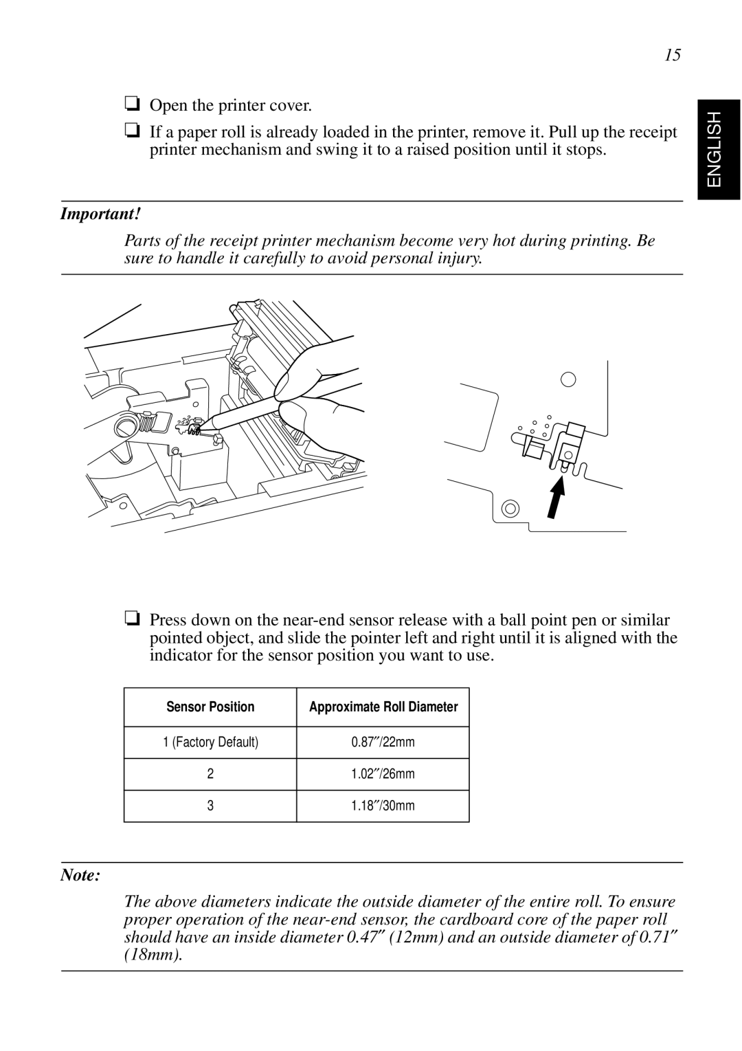 Star Micronics SCP700 user manual Sensor Position 