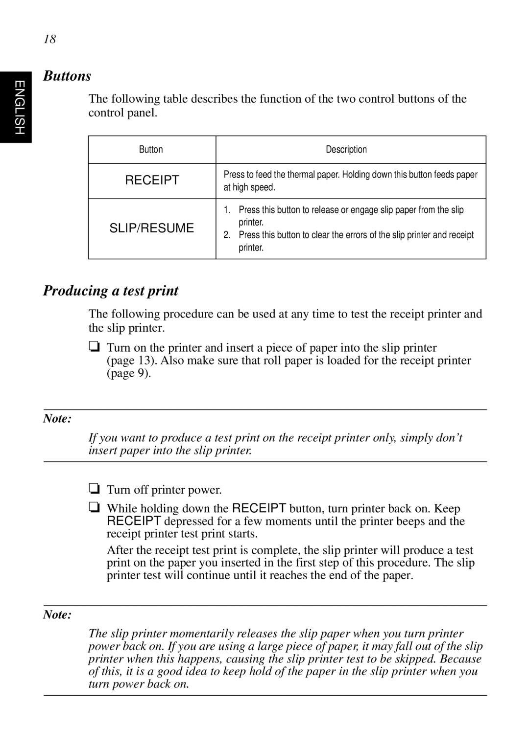 Star Micronics SCP700 user manual Buttons, Producing a test print 