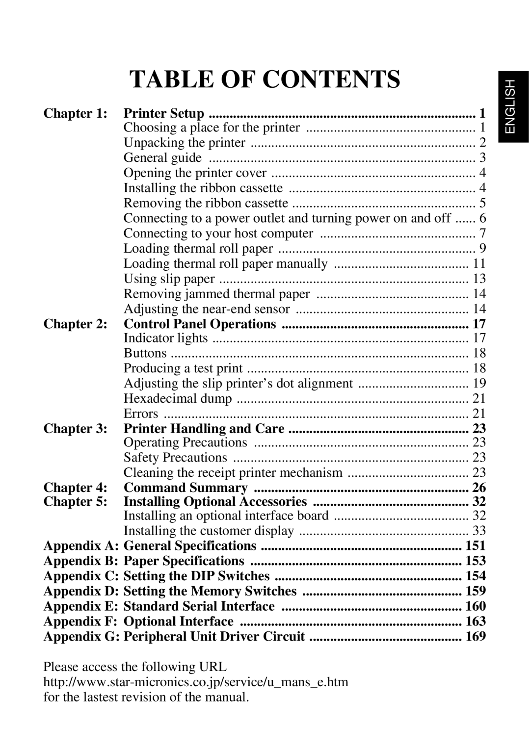 Star Micronics SCP700 user manual Table of Contents 