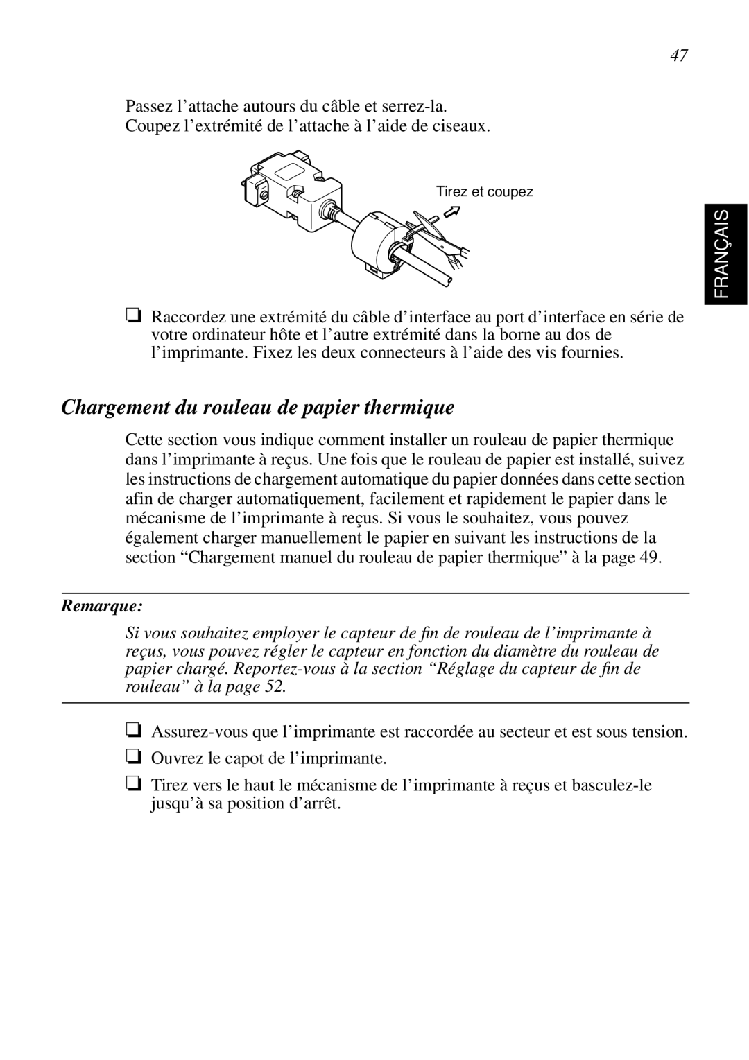 Star Micronics SCP700 user manual Chargement du rouleau de papier thermique 