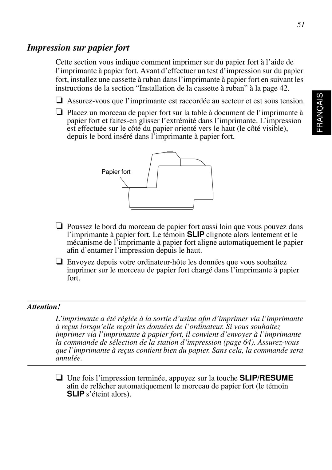 Star Micronics SCP700 user manual Impression sur papier fort 