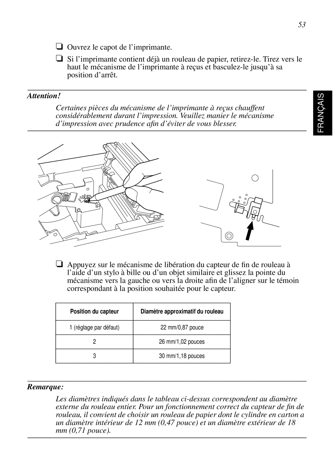 Star Micronics SCP700 user manual Position du capteur 