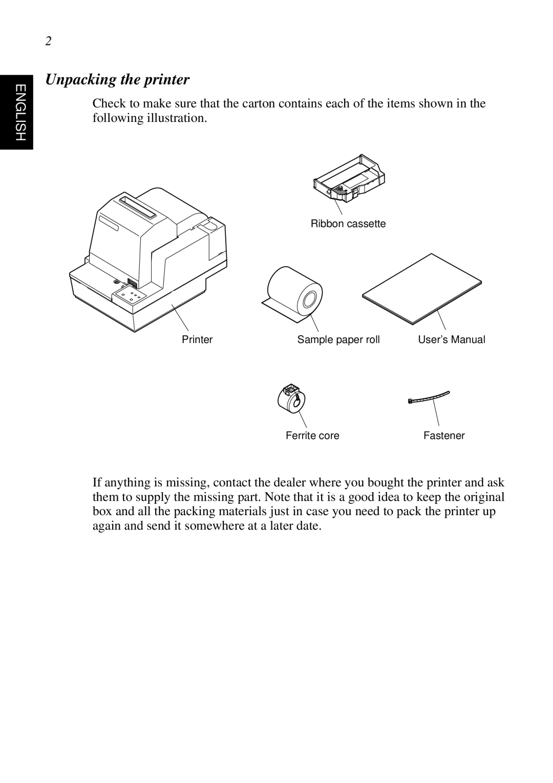 Star Micronics SCP700 user manual Unpacking the printer 