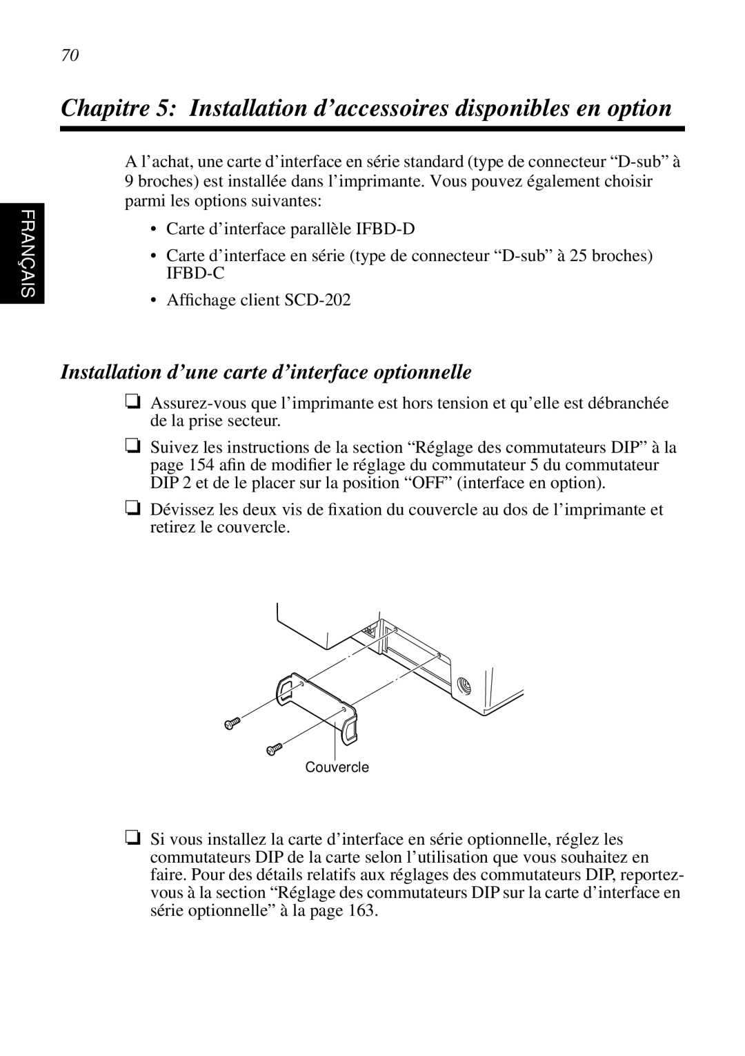 Star Micronics SCP700 user manual Chapitre 5 Installation d’accessoires disponibles en option 