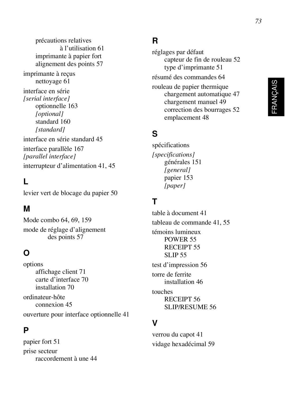 Star Micronics SCP700 user manual Specifications générales 151 general papier 153 paper 