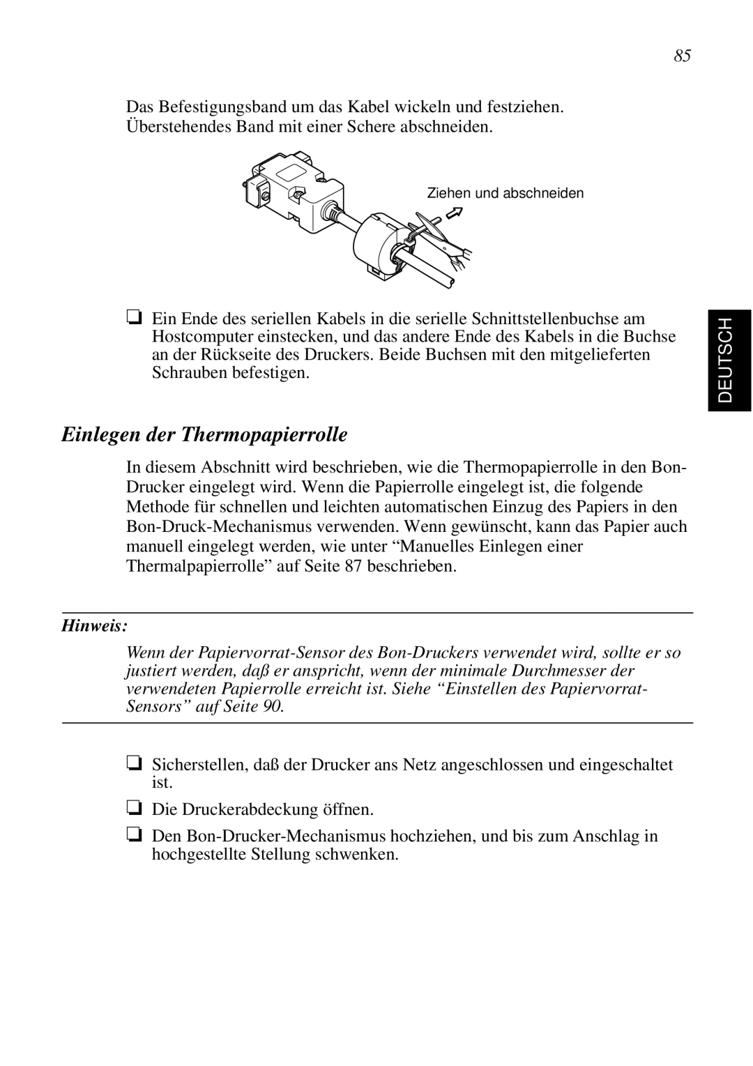 Star Micronics SCP700 user manual Einlegen der Thermopapierrolle 