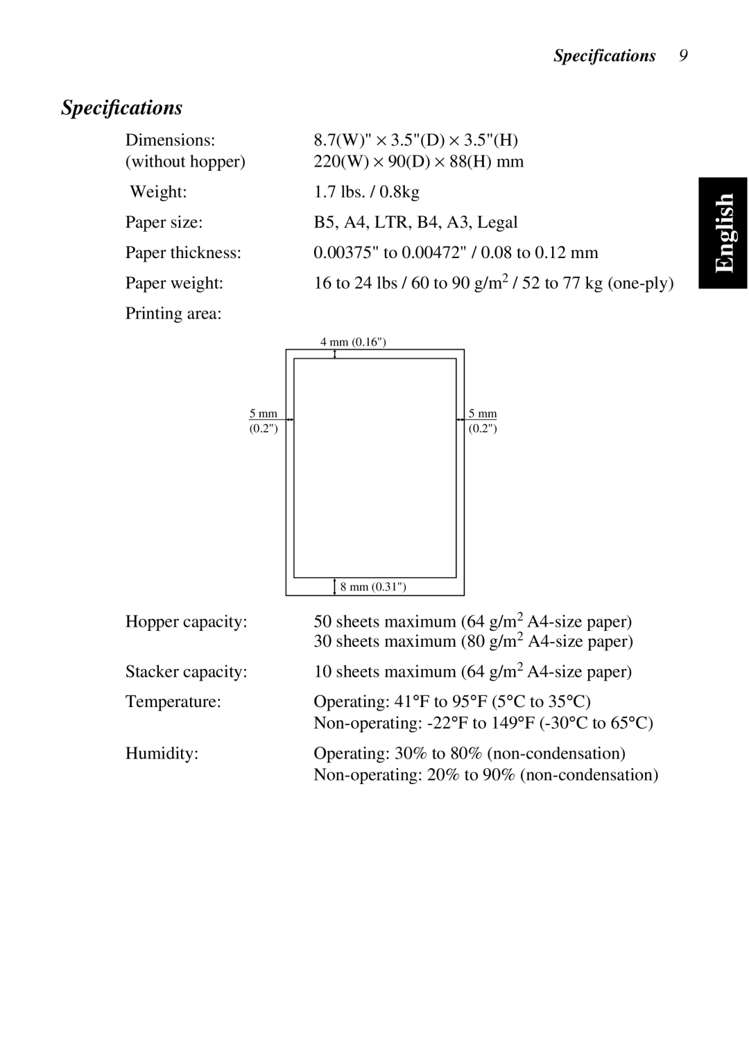 Star Micronics SF-15HA user manual Speciﬁcations, Specifications 