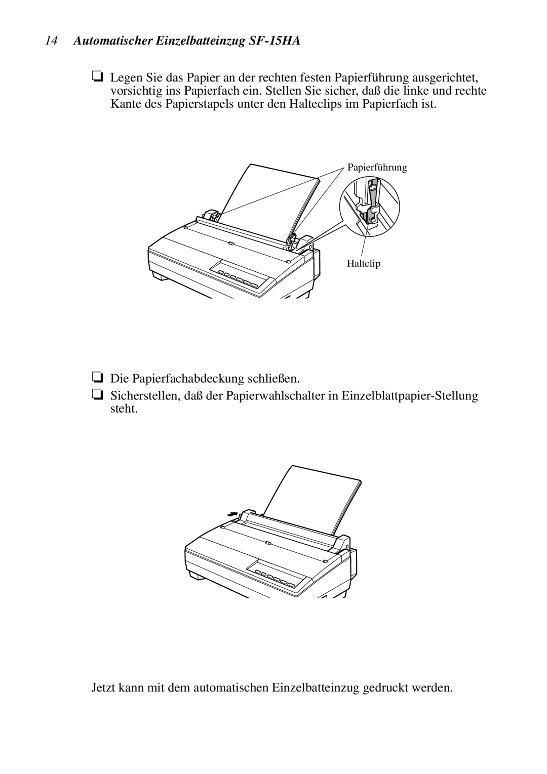 Star Micronics SF-15HA user manual Papierführung Haltclip 