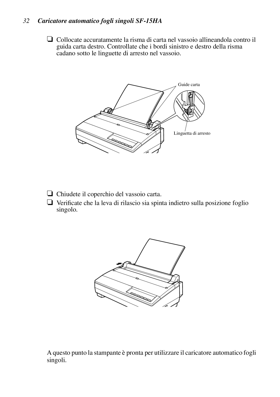 Star Micronics SF-15HA user manual Guide carta Linguetta di arresto 