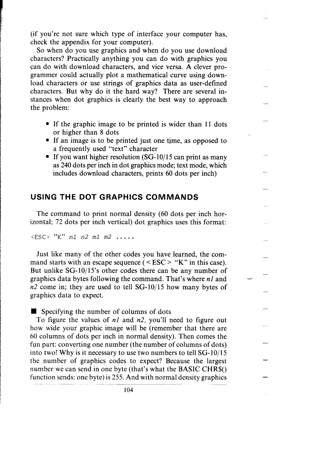 Star Micronics SG-15, SG-10 user manual Using the DOT Graphics Commands 