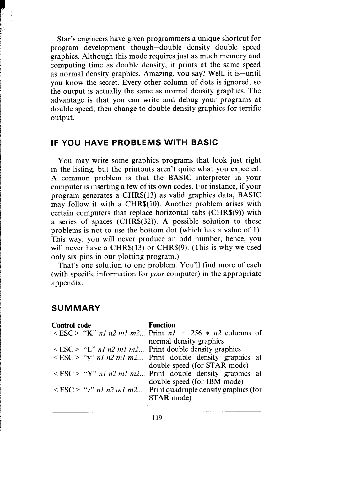 Star Micronics SG-10, SG-15 user manual If YOU have Problems with Basic, Summary 