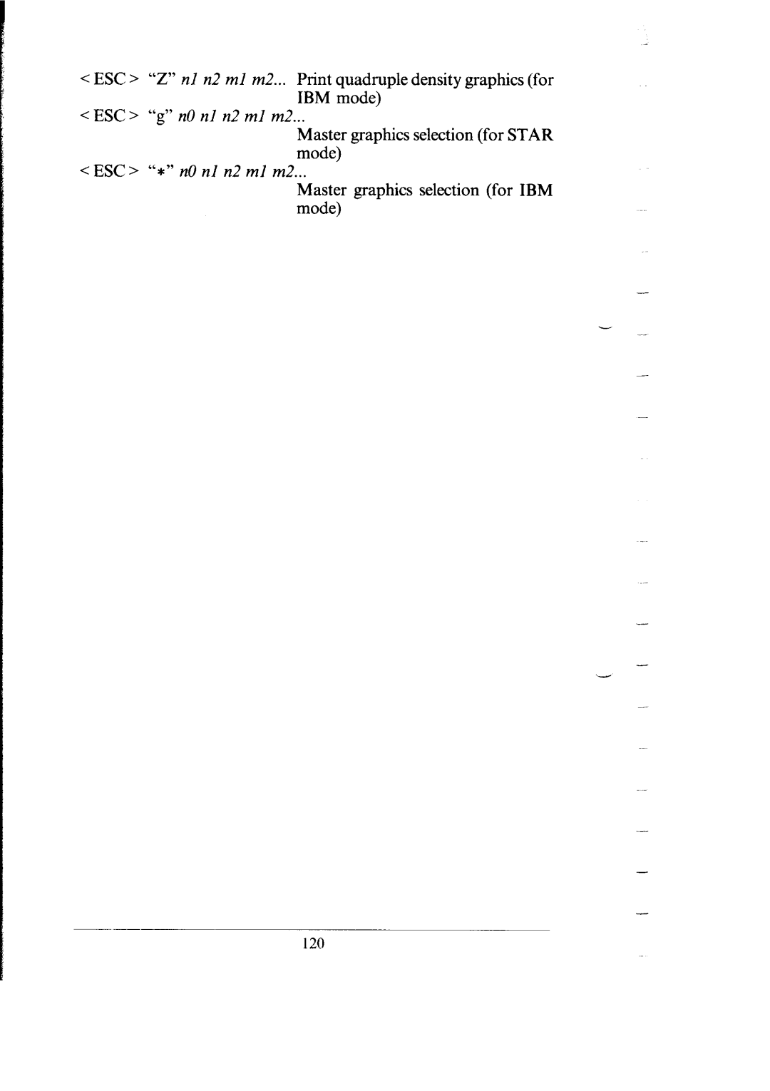 Star Micronics SG-15, SG-10 user manual Master graphics selection for Star mode, Master graphics selection for IBM mode 