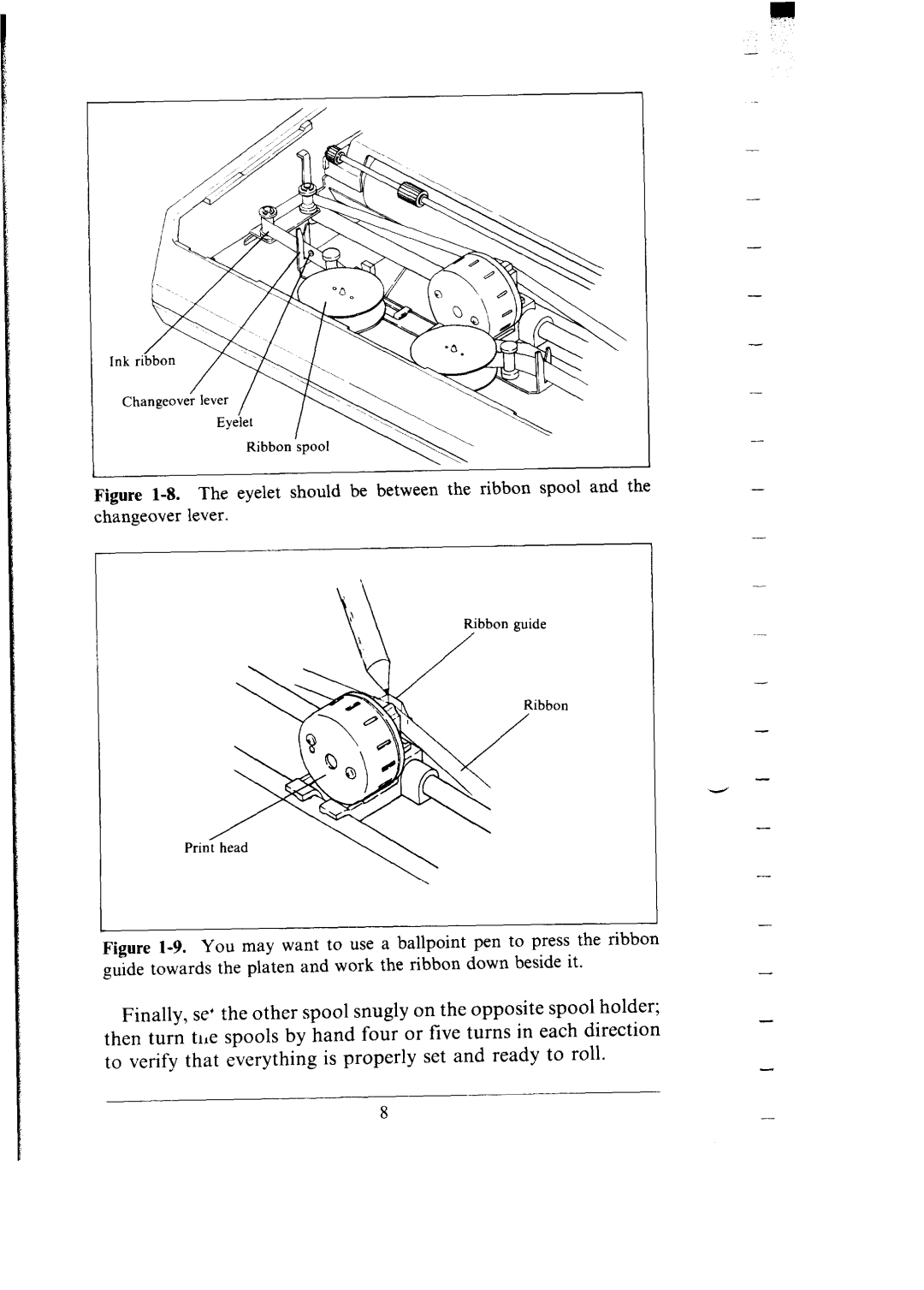 Star Micronics SG-15, SG-10 user manual Eyelet should be between the ribbon spool Changeover Lever 