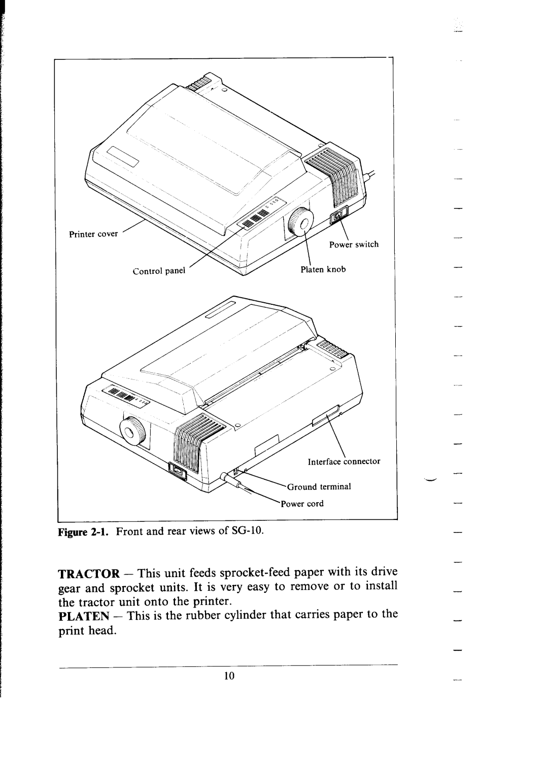 Star Micronics SG-15 user manual Front and rear views of SG-10 