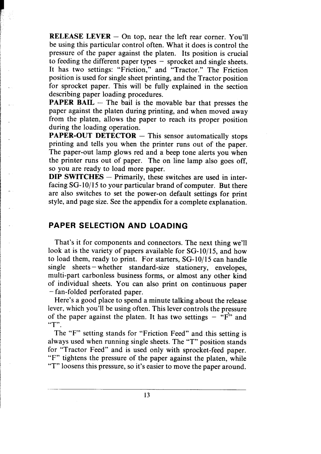 Star Micronics SG-10, SG-15 user manual Paper Selection and Loading 