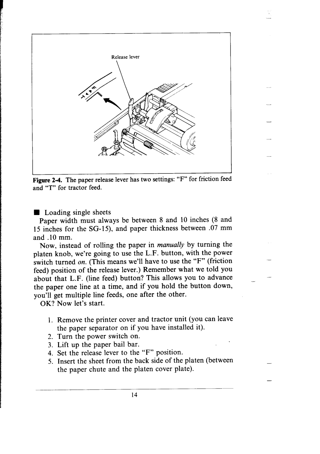 Star Micronics SG-15, SG-10 user manual Release lever 