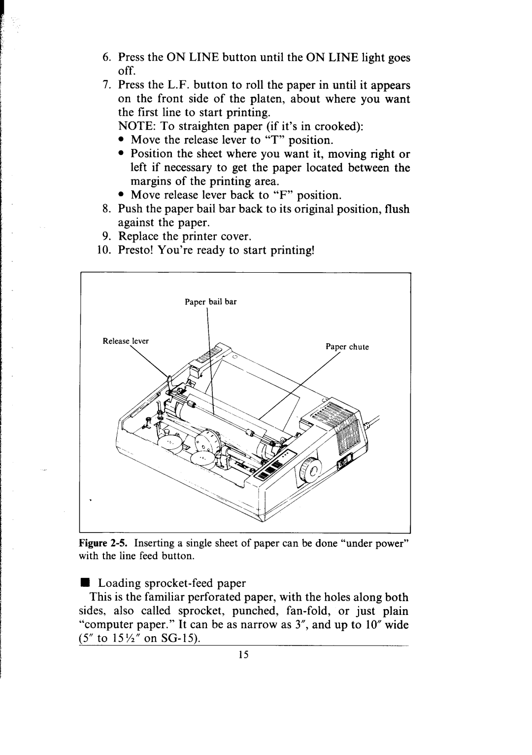 Star Micronics SG-10, SG-15 user manual Paper bail bar 