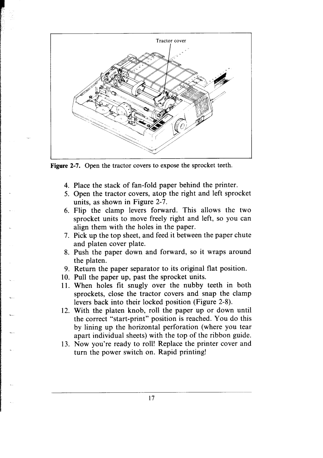 Star Micronics SG-10, SG-15 user manual Open the tractor covers to expose the sprocket teeth 