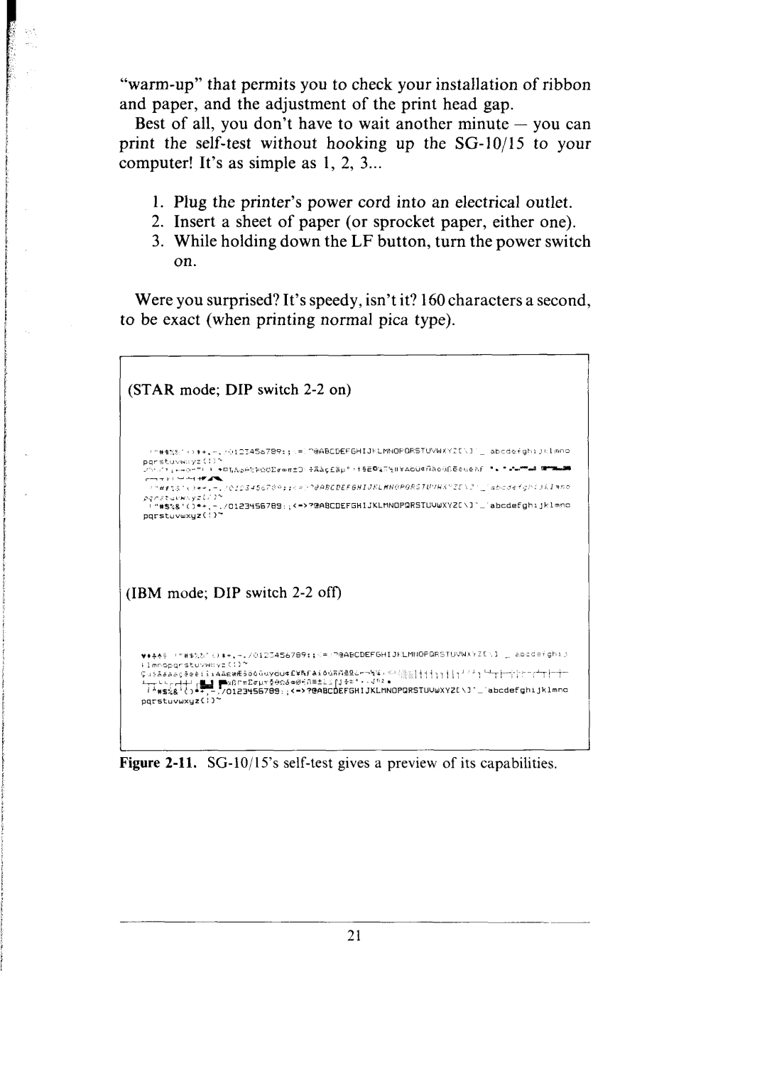 Star Micronics SG-10, SG-15 user manual 11.SC-10/15’s self-test gives a preview of its capabilities 