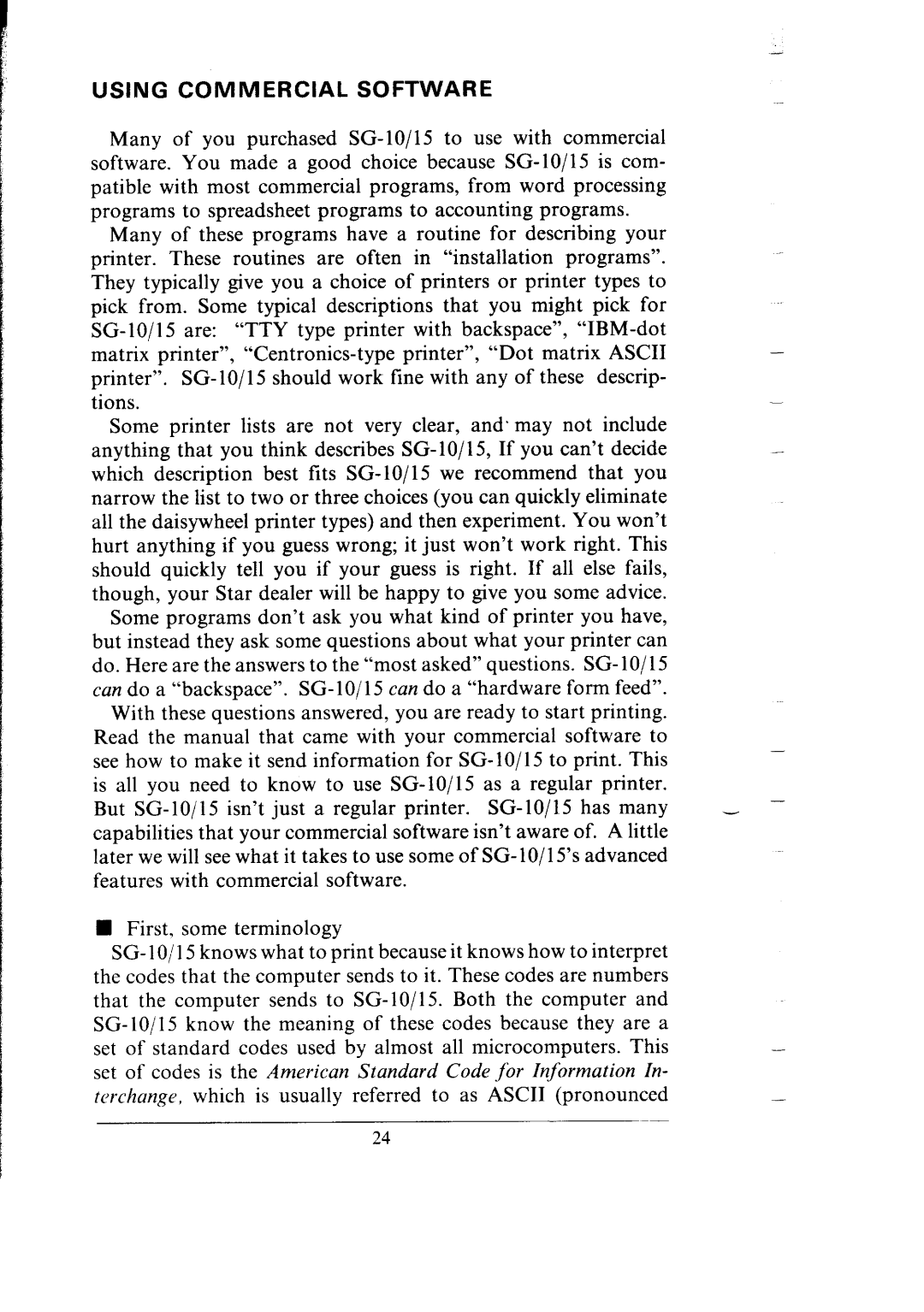 Star Micronics SG-15, SG-10 user manual Using Commercial Software 